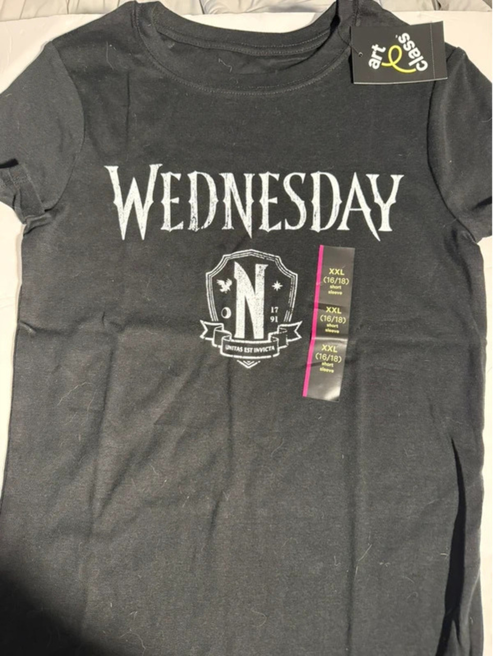 Art Class Girls Black Wednesday Graphic T-Shirt Crew Neck XXL (16/18)